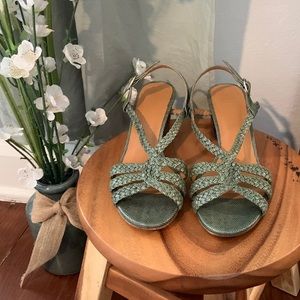 Sezane Heeled Rosa Sandals in Green Leather - Size 38